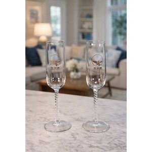 Vintage The Tides Inn Champagne Flutes Twisted Stem Glasses Set of 2